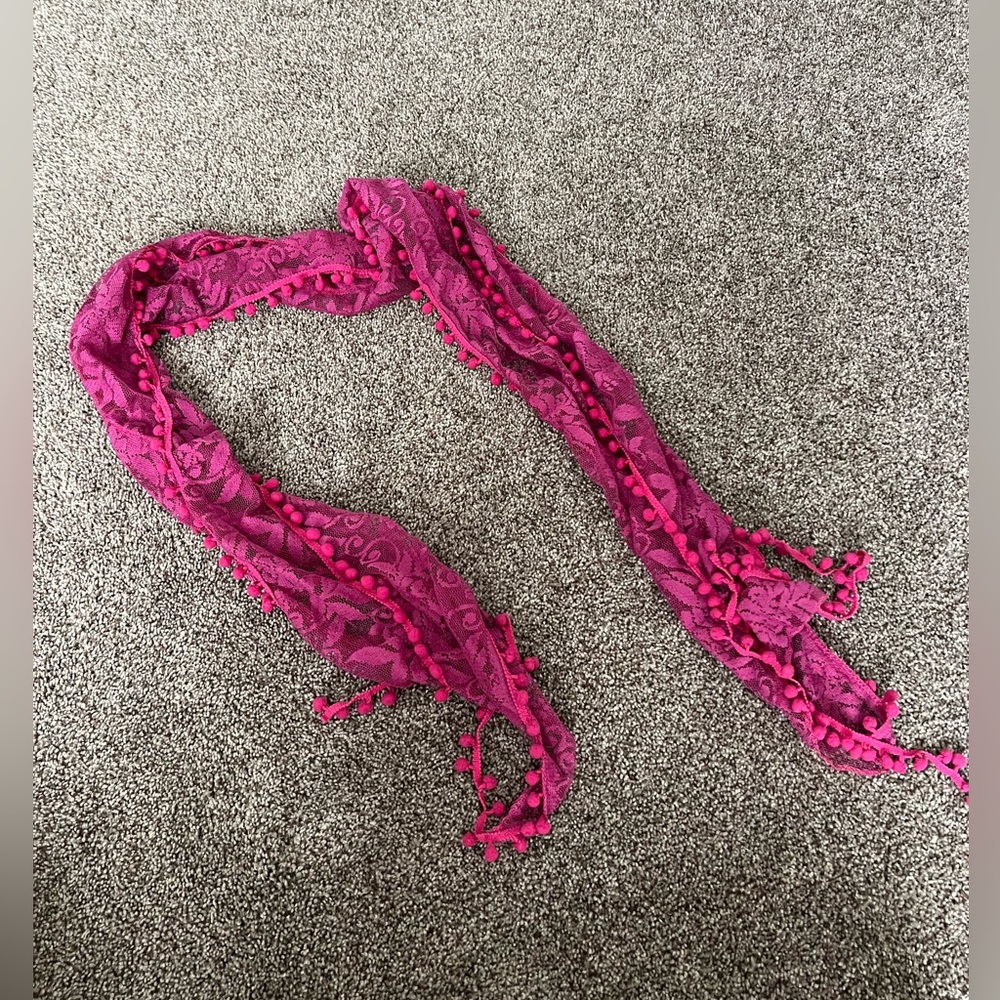 Fuchsia Crochet Scarf with Intricate Lace Design